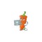 Smart orange chili cartoon character working with laptop