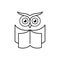 Smart owl with open book. Education logo. Reading club symbol