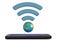 Smart phone and globe wifi symbol. 3D illustration.