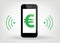 Smart phone / mobile phone icon with euro sign, wireless symbol