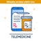 Smart phone, Rx prescription, orange pill bottle. Telemedicine vector outline icon