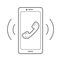 Smart phone with vibration and sound line icon.