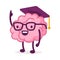 Smart Pink Brain Wearing Mortarboard Graduation Cap with Tassel, Funny Human Nervous System Organ Cartoon Character