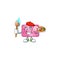 Smart pink love coupon painter mascot icon with brush
