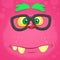 Smart pink monster face. Vector monster square avatar. Funny monster.