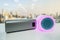 Smart portable music speaker light in pink purple color with wireless bluetooth speaker