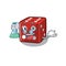 Smart Professor dice cartoon character with glass tube