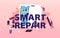 Smart Repair Concept. Tiny Characters with Instruments Assembling Huge Smartphone. Men and Women Fixing Cellphone
