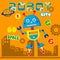 Smart robot city funny cartoon,vector illustration