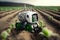 Smart robotic farmer observes and check growth plant background, Agriculture technology concept. Created Generative Ai