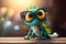 Smart and Sassy: A Photorealistic Green Cartoon Chameleon Wearing Glasses against a Blurred Background