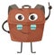 Smart school mascot. Cartoon leather backpack character