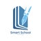 Smart school. An open book and a pen. Template for logo, sticker, brand label and creative solutions. An idea for websites and