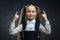 Smart Schoolgirl Point both Hand Index Finger Up