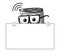 smart speaker cartoon funny behind blank banner copy isolated