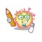 A smart student Coronaviridae virus character with a pencil and glasses