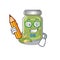 A smart Student pistachio butter character holding pencil