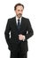 Smart suit. Perfect fit. Male fashion. Businessman broker formal suit. Handsome bearded man insurance agent. Successful