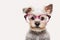 Smart terrier puppy in stylish glasses.