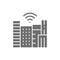 Smart town with Wi-Fi zone, technology city grey icon.