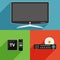 Smart TV, DVD player and TV box receiver flat design long shadow icons