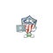 A smart vintage shield badges USA mascot icon working with laptop