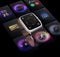 Smart watch on black background. Multi-function interface layout in grid