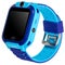 Smart watch for children boy with a flat blank black screen for inscriptions, a call button, a video camera with blue silicone
