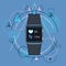 Smart Watch Fitness Tracker Application Technology Electronic Device Over Triangle Geometric Background