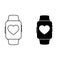Smart watch with heart icon vector set. accessory illustration sign collection. application symbol. Sport logo.