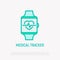 Smart watch with heartbeat thin line icon