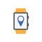 Smart watch icon with  map point sign black vector icon