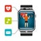 Smart watch man lifting weight heart beat music message app