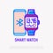 Smart watch and smartphone thin line icon.