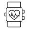 Smart watch thin line icon. Wrist pulse indicator vector illustration isolated on white. Wrist watch with heart sign