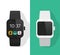 Smart watch vector or smartwatch wearable gadget wrist clock isolated on color and white background with blank empty screen flat