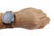 Smart watch worn on the hand, close-up on a white background. Isolate