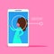 Smartphone application woman face identification authorization isometric copy space pink background flat