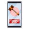 Smartphone auction bid icon, cartoon style