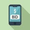 Smartphone auction bid icon flat vector. Bidder process