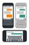 Smartphone with blank text message bubbles and keyboard vector template