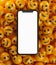 Smartphone Between A Bunch of Smile Emoticons. Social Media Concept Background 3D Rendering MockUp