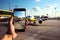 Smartphone Capturing Airplane on the tarmac. Mobile device screen taking a picture of commercial airplane before departure, travel