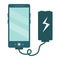 The smartphone is charged via the charger. Vector illustration i