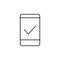 Smartphone check mark line icon. Phone approve linear symbol.