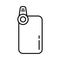 Smartphone with clip-on lens. Linear icon. Black simple illustration of put on mini device on mobile camera. Contour isolated