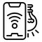Smartphone control smart lightbulb icon, outline style