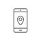 Smartphone with destination mark, navigator, geolocation, gps navigations line icon.
