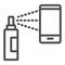 Smartphone disinfection line icon, covid-19 prevention concept, Disinfect mobile phone and gadgets sign on white