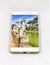 Smartphone displaying picture of Statues of the Caryatides, Tivoli, Italy